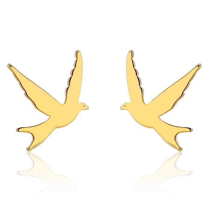 1 Paar Retro-Ohrstecker im schlichten Tier-Vogel-Stil, polierter Edelstahl, 18 Karat vergoldet