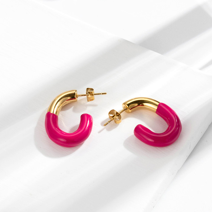1 paire de boucles d'oreilles élégantes en forme de C, Style français, plaqué ovale irrégulier, en acier inoxydable, plaqué or 18 carats