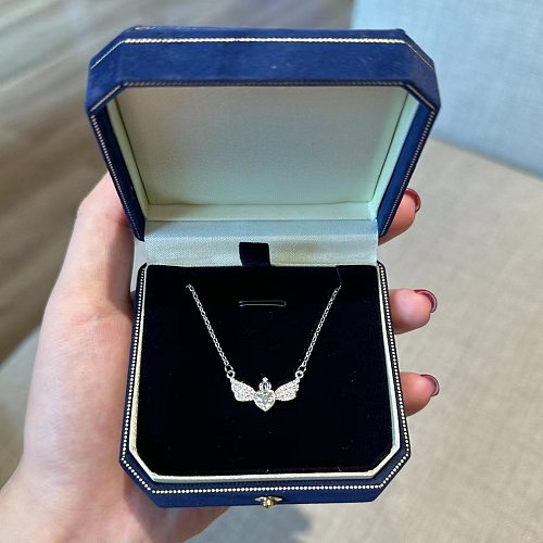 Simple Style Wings Stainless Steel Inlay Rhinestones Pendant Necklace