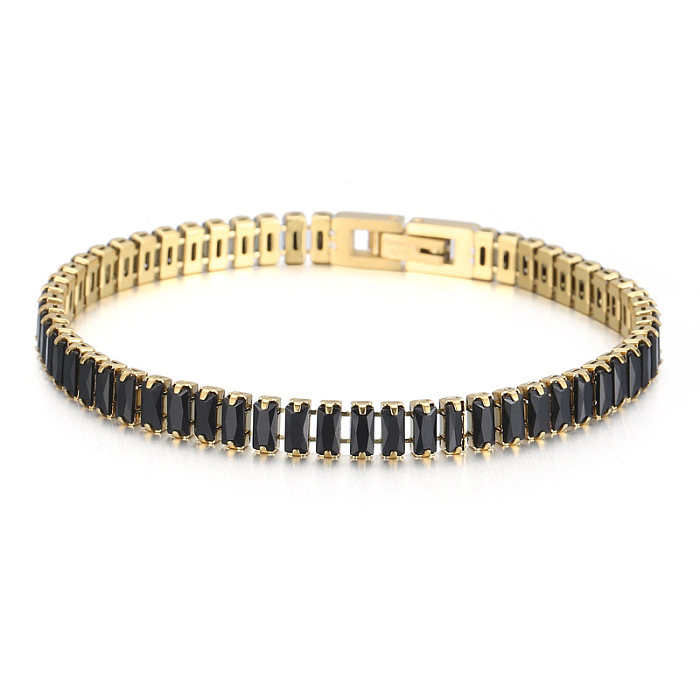 Elegant Solid Color Titanium Steel Plating Inlay Artificial Gemstones 18K Gold Plated Bracelets