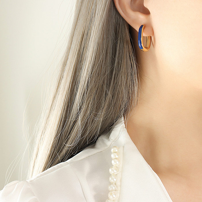 Fashion Round Stainless Steel Enamel Earrings 1 Pair