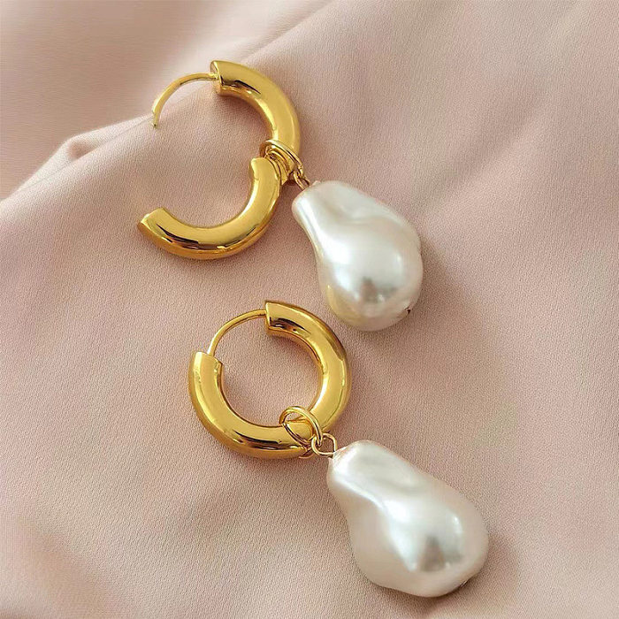 Fashion Solid Color Stainless Steel  Pearl Plating Drop Earrings 1 Pair