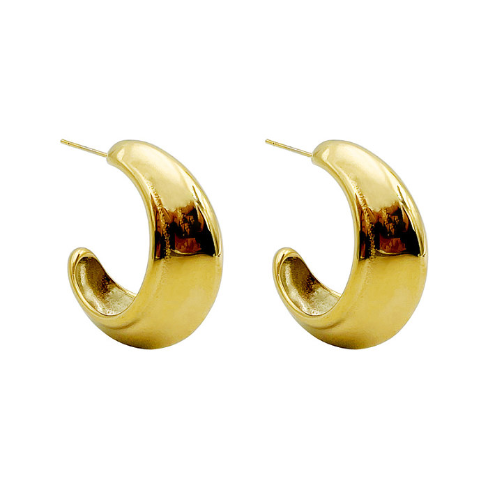 1 paire de boucles d'oreilles plaquées or en acier inoxydable, Style Simple et décontracté, en forme de C