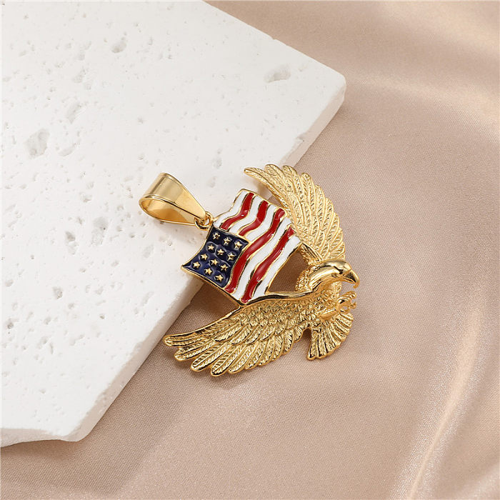 Vintage Style American Flag Stainless Steel  Enamel Pendant Necklace