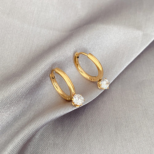 Pendientes de circonita chapados en oro de acero inoxidable geométrico para mujer 1 par
