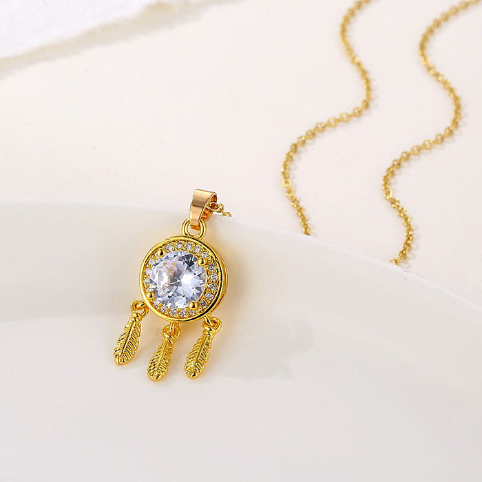Elegant Dreamcatcher Stainless Steel  Plating Inlay Zircon 18K Gold Plated Gold Plated Pendant Necklace