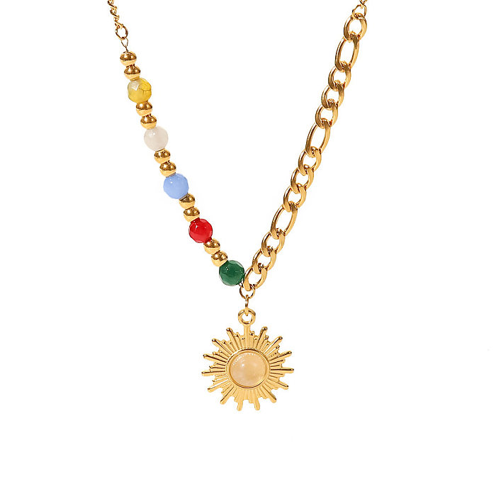 Fashion Sun Stainless Steel  Pendant Necklace Gold Plated Inlay Opal Stainless Steel  Necklaces