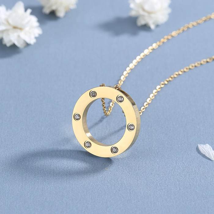 Simple Style Circle Stainless Steel Plating Inlay Zircon Pendant Necklace