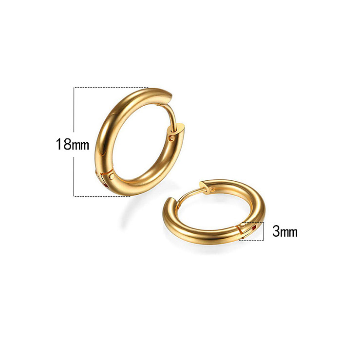 1 Pair Simple Style Round Plating Stainless Steel  Stainless Steel 18K Gold Plated Hoop Earrings