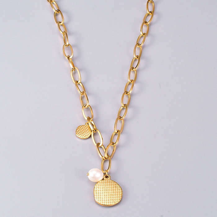 Atacado joias pérola abelha dourada etiqueta redonda colar de corrente grossa joias