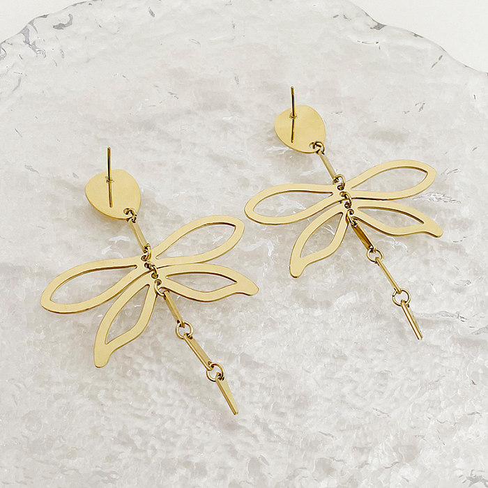 1 par de pendientes colgantes chapados en oro de acero inoxidable con diseño de libélula dulce, clásicos y elegantes