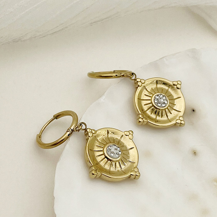 1 Pair Elegant Lady Simple Style Geometric Plating Inlay Stainless Steel  Rhinestones Gold Plated Drop Earrings