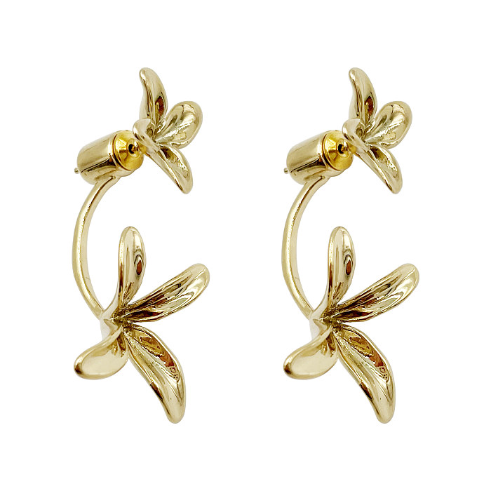 1 Pair Sweet Artistic Flower Stainless Steel  Polishing Plating Gold Plated Ear Studs