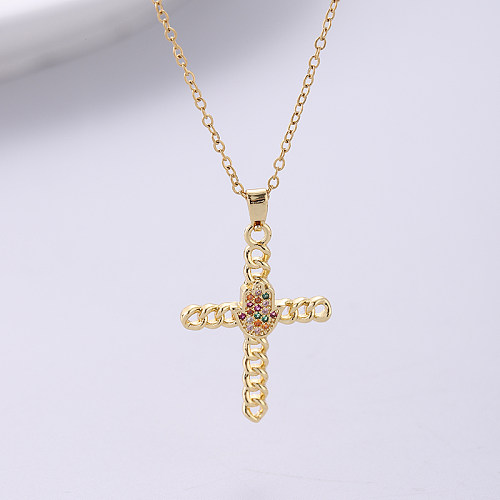 Streetwear Korean Style Cross Stainless Steel  Plating Inlay Zircon 18K Gold Plated Pendant Necklace