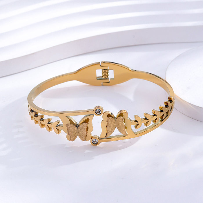 Casual Classic Style Butterfly Stainless Steel Inlay Rhinestones Rose Gold Plated Gold Plated Silver Plated Bangle