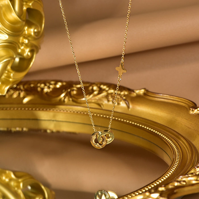 Einfache herzförmige Halskette mit vergoldetem Zirkon-Anhänger aus Edelstahl in loser Schüttung