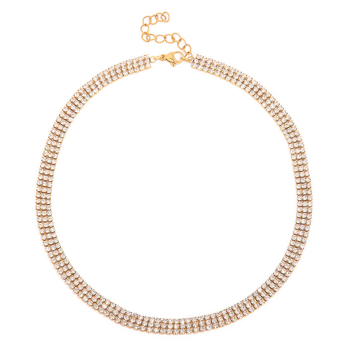 1 Stück INS-Stil runde Halskette mit künstlichem Diamant-Inlay aus Edelstahl