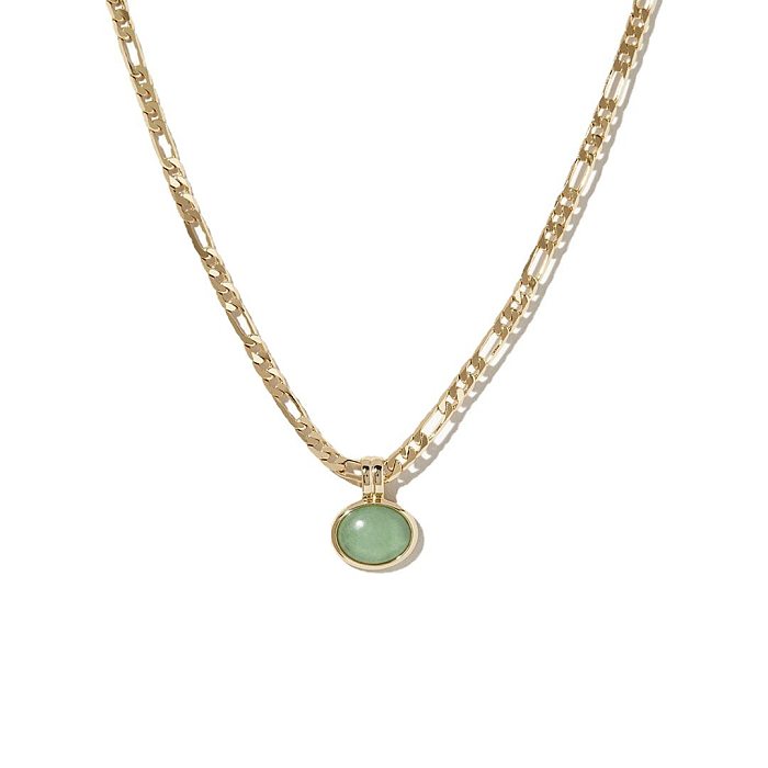 Kleine Halskette mit Sinn für Design, Halbedelstein, grüner Aventurin, Naturstein, Figaro-Kette, Pulloverkette aus Edelstahl mit 18-Karat-Beschichtung