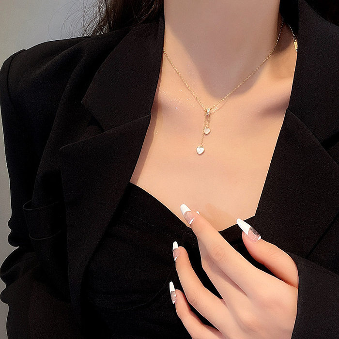 Zircon Circle White Shell Necklace Square Love Clavicle Chain Korean Necklace Stainless Steel Necklace