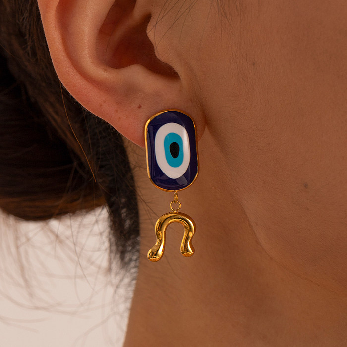 1 paire de boucles d'oreilles pendantes en acier inoxydable plaqué or 18 carats, Style IG, œil du diable