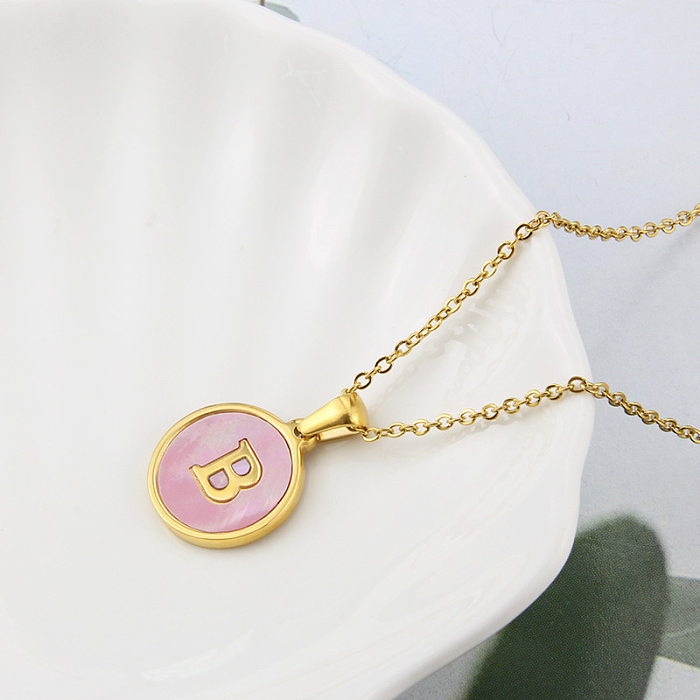 Collier en acier inoxydable avec pendentif en forme de coquille rose, bijou Simple, rond, 26 lettres, vente en gros
