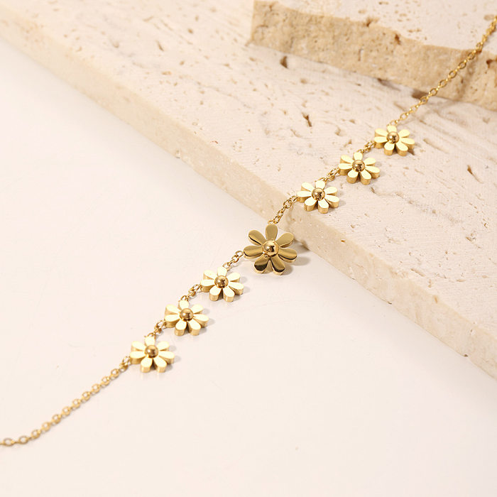 Pulseiras banhadas a ouro 18K com flor geométrica básica casual e aço inoxidável