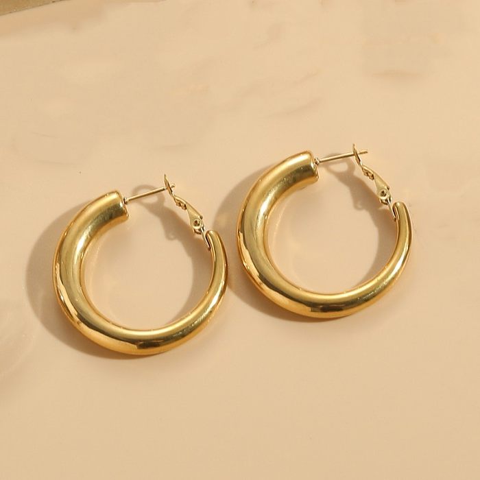 1 Pair Elegant Luxurious Classic Style C Shape Round Solid Color Plating Stainless Steel 14K Gold Plated Earrings