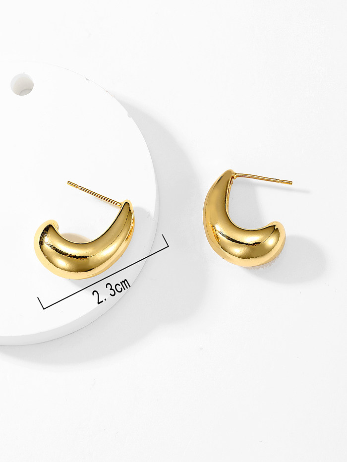 1 paire de clous d'oreilles plaqués en acier inoxydable, Style lune, Style Simple