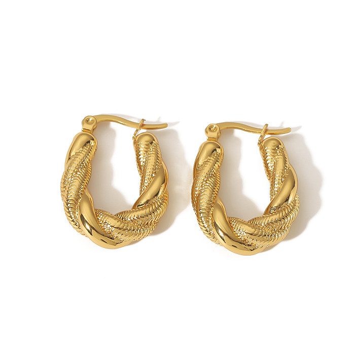1 paire de boucles d'oreilles en acier inoxydable plaqué or 18 carats, Style romain Simple, ovale, polissage torsadé