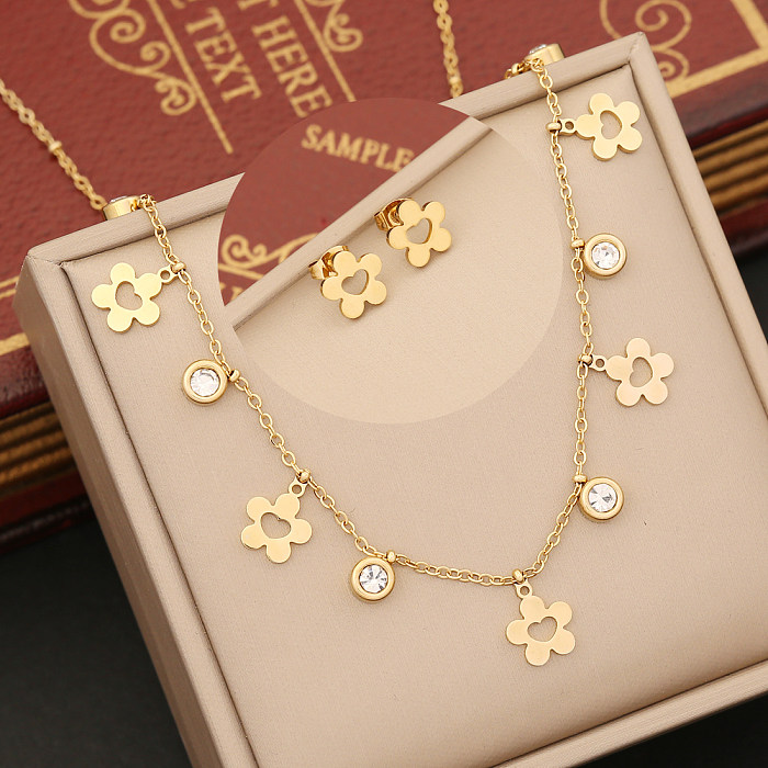 Modern Style Heart Shape Flower Stainless Steel  Plating Inlay Artificial Diamond Pendant Necklace