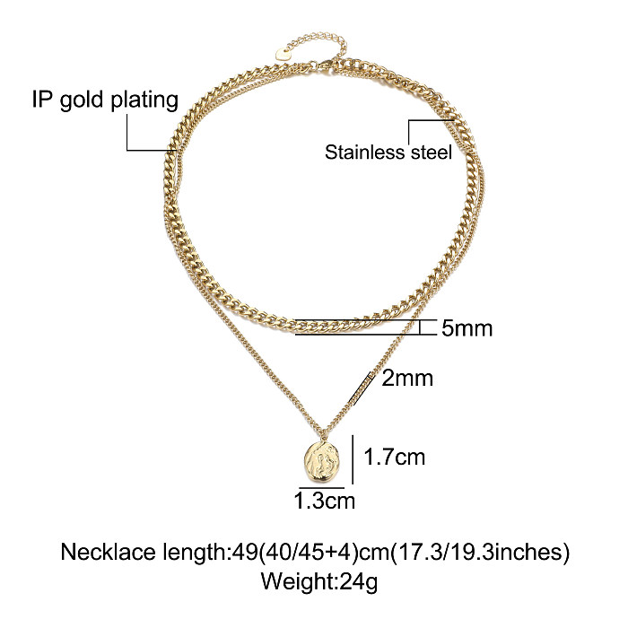 Lässige, unregelmäßige Retro-Doppelschicht-Halsketten mit Edelstahlbeschichtung und 18-Karat-Vergoldung