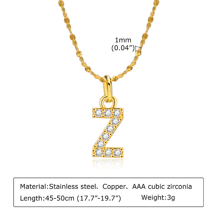 Simple Style Letter Stainless Steel  Stainless Steel Inlay Artificial Diamond Pendant Necklace 1 Piece