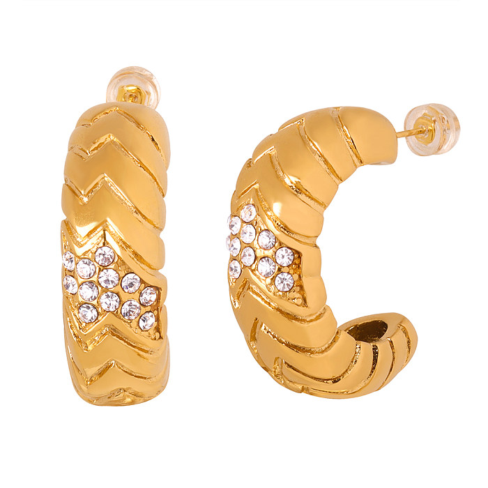 1 par de brincos banhados a ouro 18K elegantes e luxuosos com revestimento geométrico embutido com strass de aço inoxidável