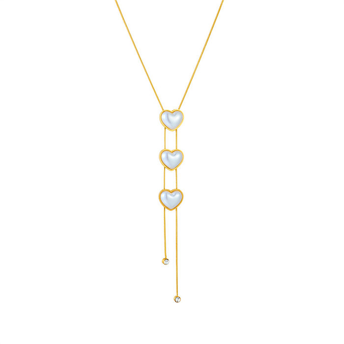 Collier pendentif en forme de cœur en acier inoxydable, Style Simple et doux, avec incrustation de perles et de Zircon