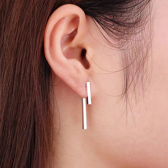 1 paire de boucles d'oreilles en acier inoxydable à placage géométrique, Style Simple