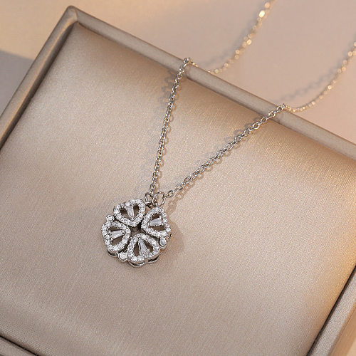 Elegant Heart Shape Stainless Steel  Inlay Glass Pendant Necklace