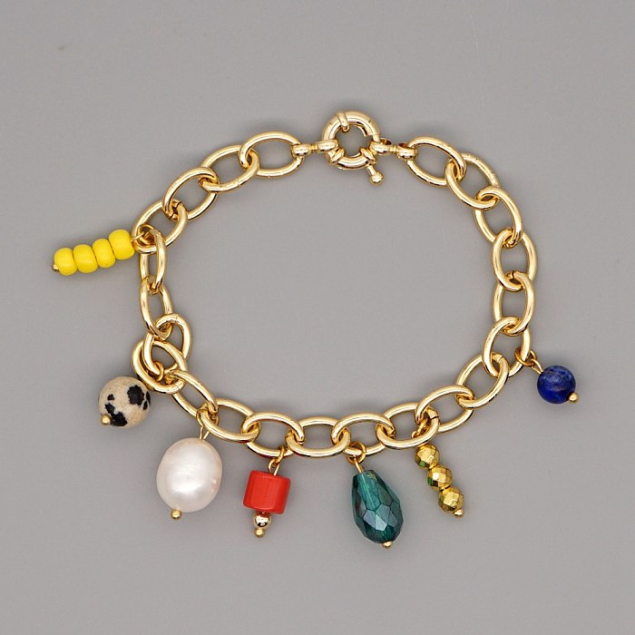 Lässige Urlaubs-Armbänder aus mehrfarbigem Edelstahl mit Perlen
