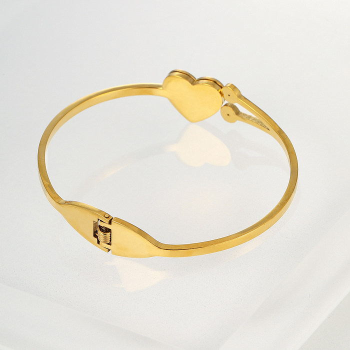 Fashion Modern Style Heart Shape Stainless Steel Gold Plated Zircon Bangle 1 Piece