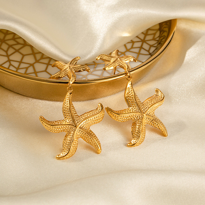 1 Pair IG Style Vacation Starfish Plating Stainless Steel  18K Gold Plated Drop Earrings