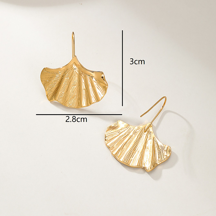 1 Pair Elegant Vacation Sector Ginkgo Leaf Plating Stainless Steel  18K Gold Plated Earrings