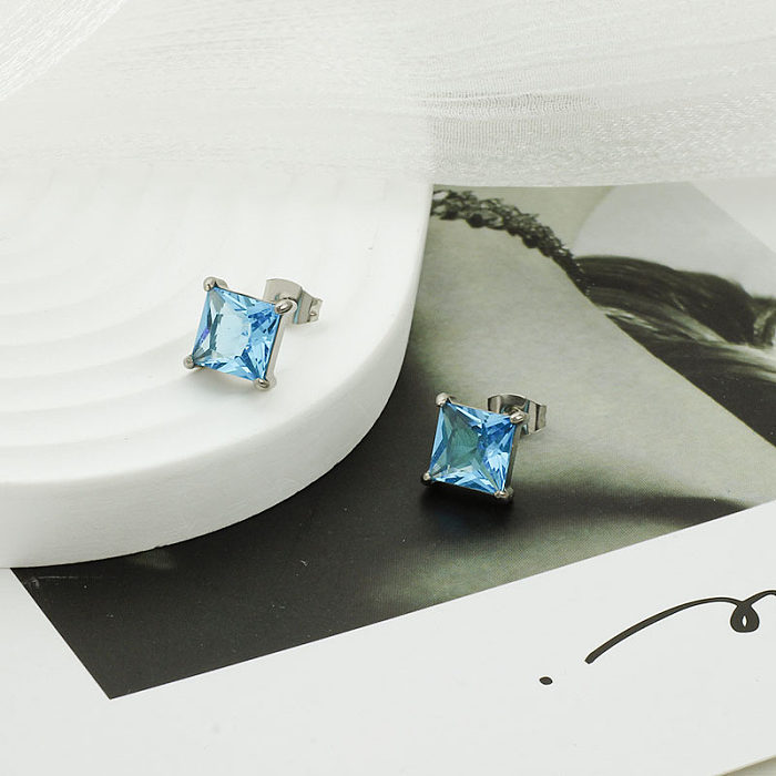 1 Pair Fairy Style Square Plating Inlay Stainless Steel Zircon Ear Studs