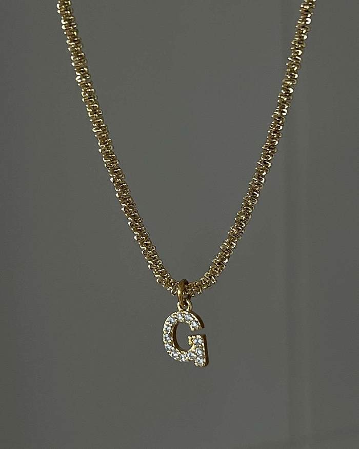 Collar con colgante de diamante artificial con incrustaciones de acero inoxidable con letras de moda, 1 pieza