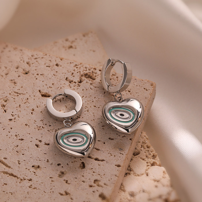 1 paire de boucles d'oreilles pendantes en acier inoxydable plaqué or 18 carats, Style Simple, œil du diable, plaqué émail