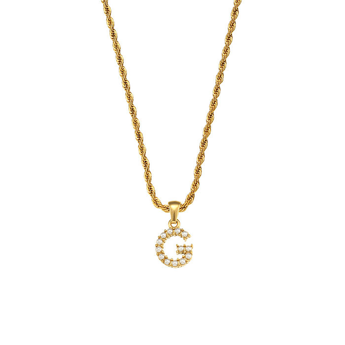 Collier pendentif en acier inoxydable avec lettres de mode, incrustation de placage de perles, colliers en acier inoxydable