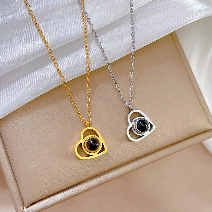 Simple Style Classic Style Love Stainless Steel Inlay Artificial Gemstones Pendant Necklace