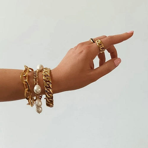Pendentif perle d'eau douce baroque, bracelet en acier inoxydable plaqué or 18 carats