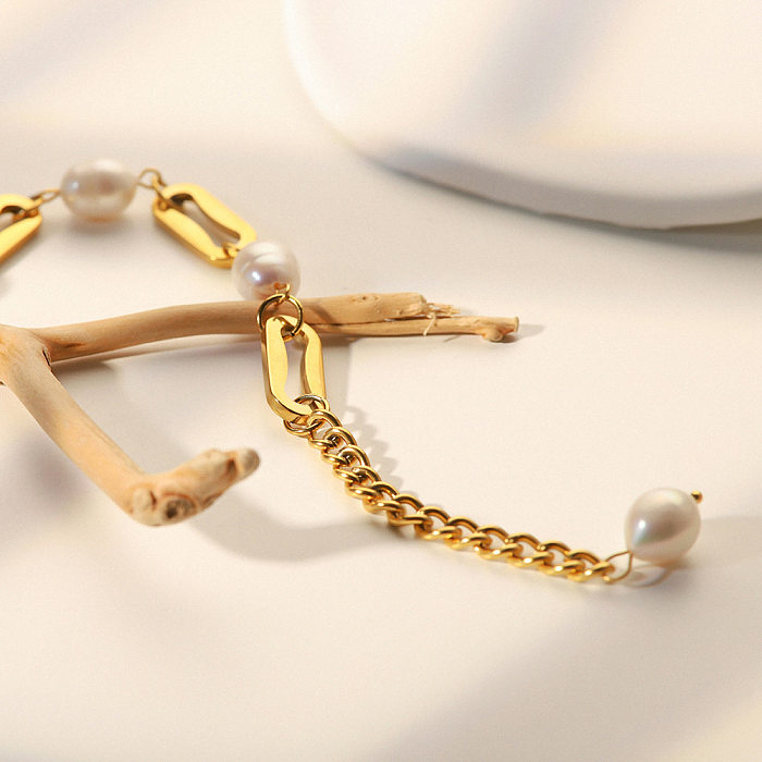 Pulseras de perlas artificiales de acero inoxidable geométricas de estilo vintage al por mayor
