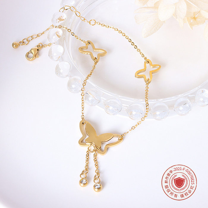 European And American Simple Tassel Butterfly Titanium Steel 18k Real Gold Anklet Wholesale