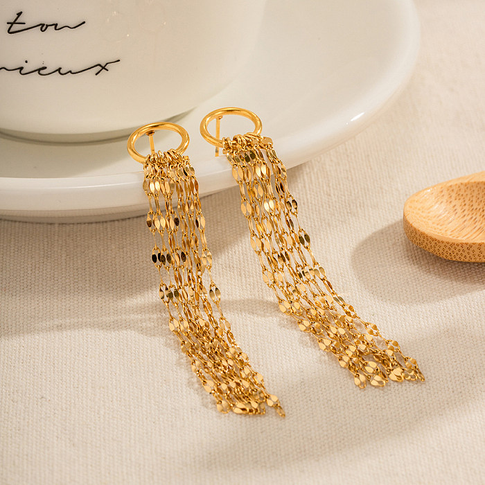 1 Pair IG Style Glam Tassel Plating Stainless Steel  18K Gold Plated Drop Earrings