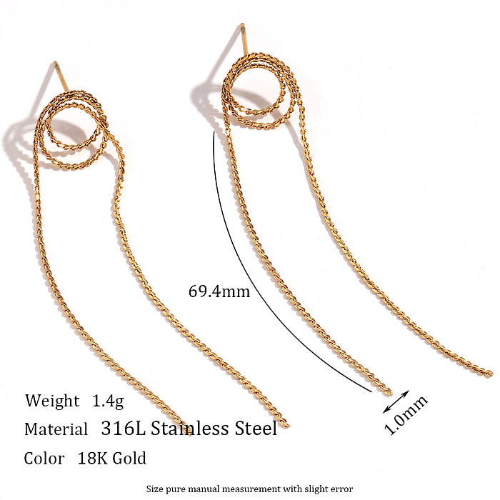 1 paire de boucles d'oreilles pendantes en acier inoxydable plaqué or 18 carats, style simple, style classique, couleur unie